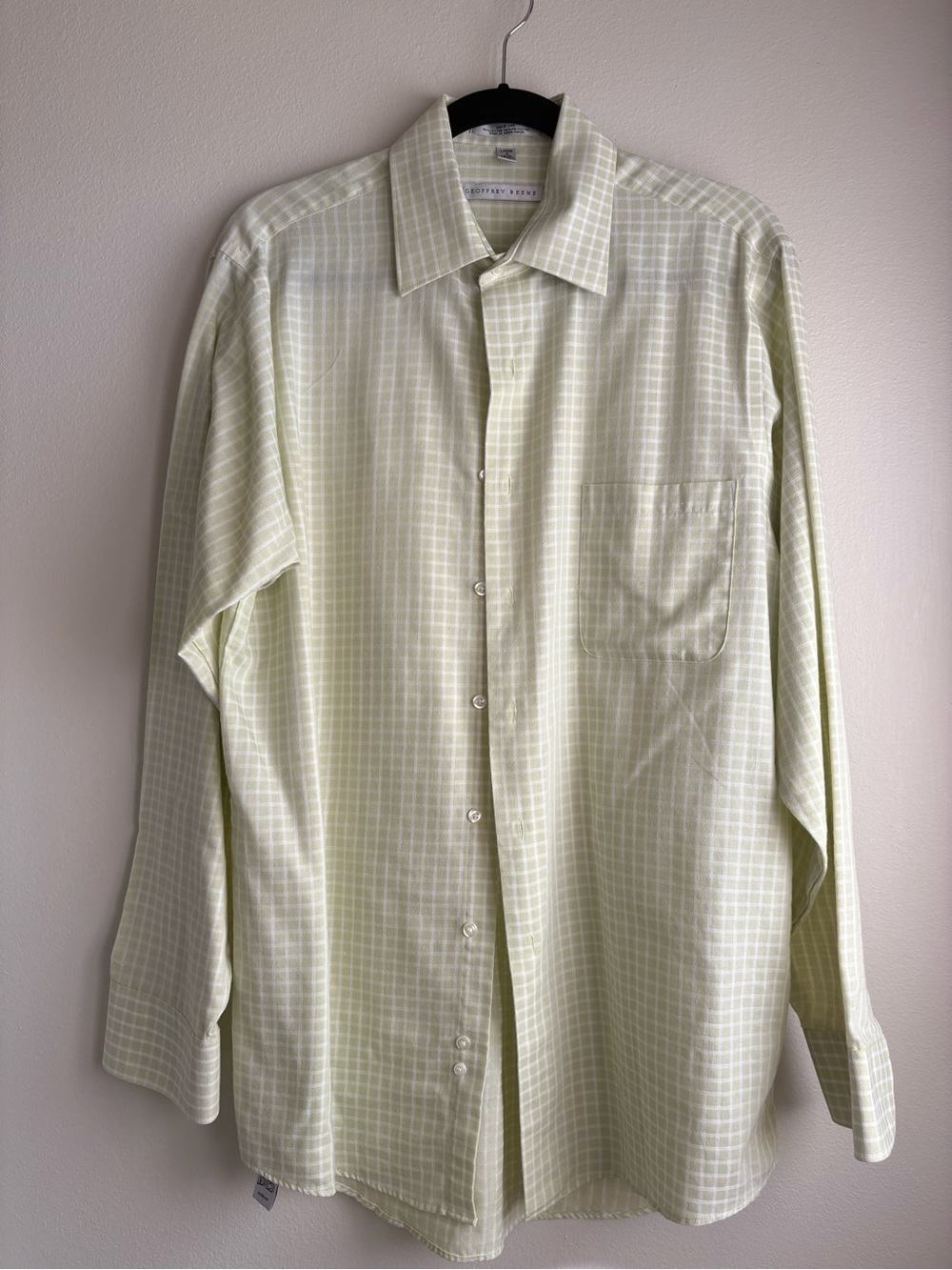 Geoffrey Beene Light Green Check Dress Shirt